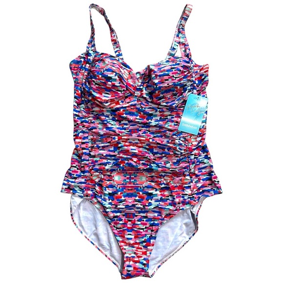 Beach Party Multicolor One Piece Swimsuit Underwire Shirred Size 20 NWT - Picture 2 of 8